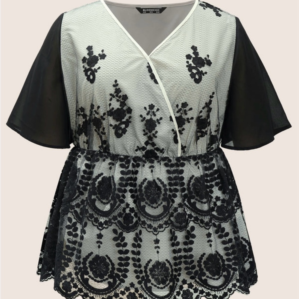Boho Print Lace Panel Bouse